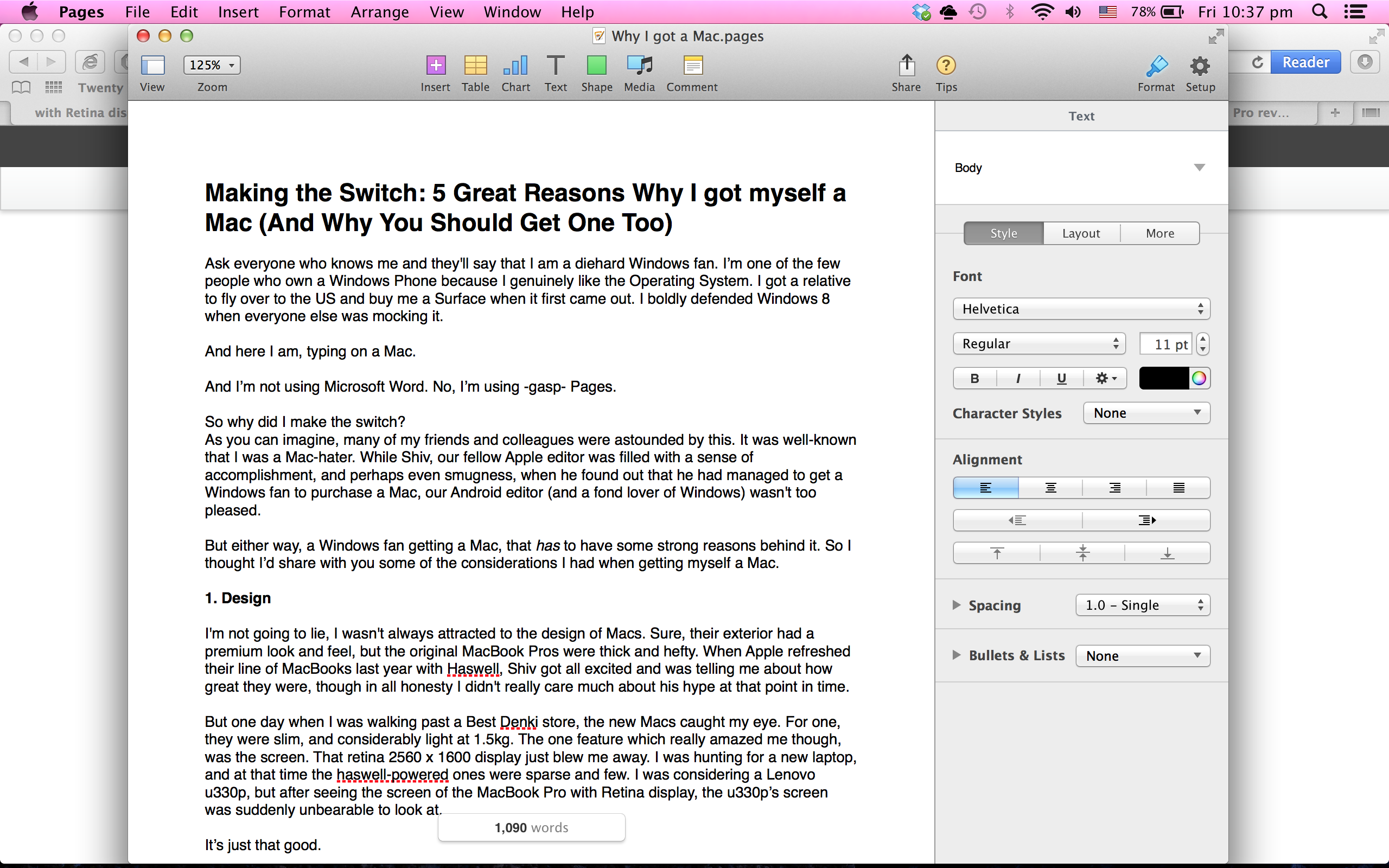 Using Pages on my new Mac